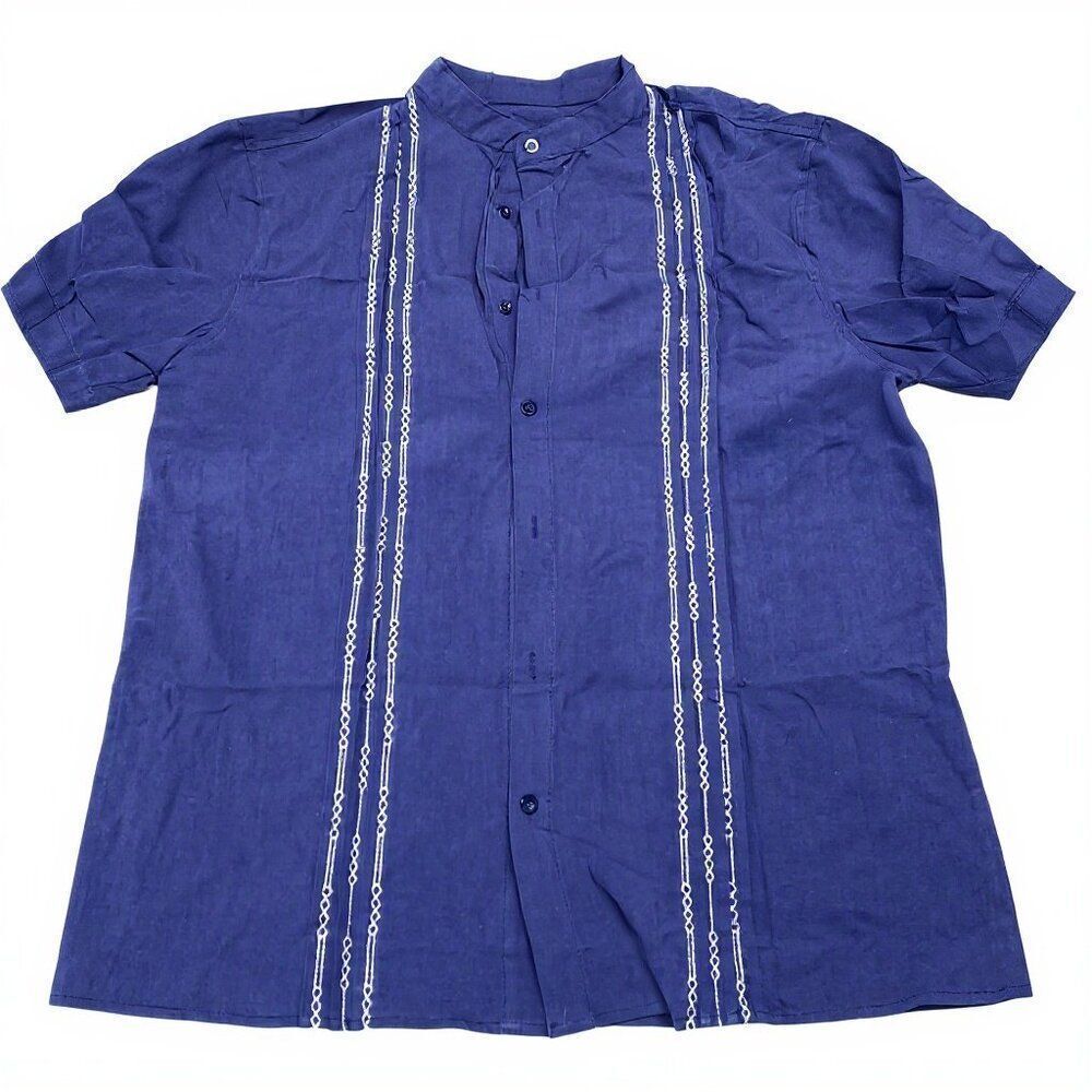 Men's Short Sleeved Shirt With Linen Cotton Buttons with Embroidery